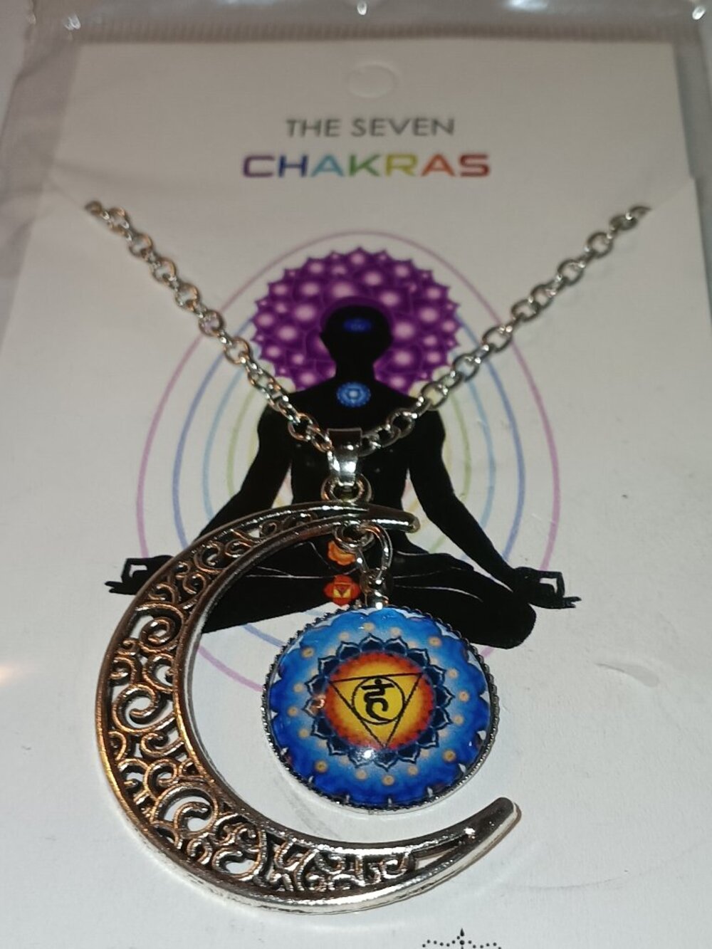 The Seven Chakras Cresent Moon Necklace